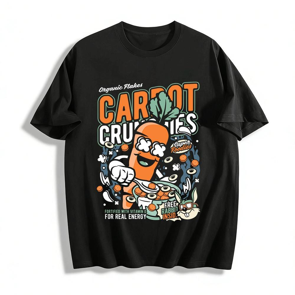 

Fun Cartoon Carrot Print Casual T-shirt For Foodies Pure cotton T-shirt XXS