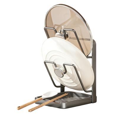 Pot Lids Storage Rack with Drain Tray U-Shaped Groove Design Holds Lids Upright Multipurpose Kitchen Utensils Organizer