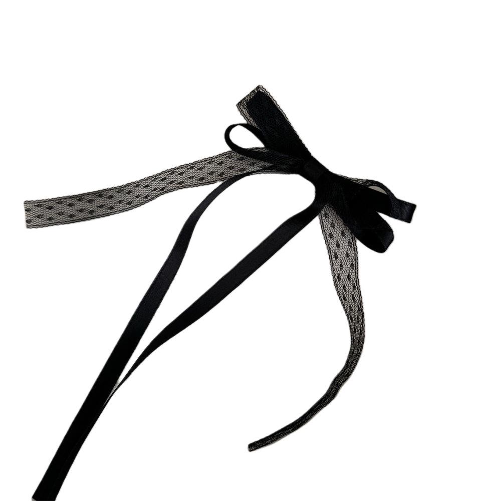 Korean Style Sweet Double-Layer Lace Hair Bow Clip with Long Flowing Ribbon