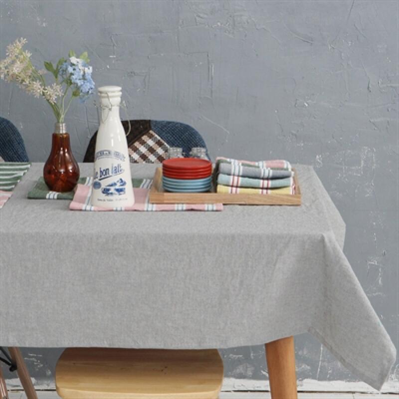 Bio-washed gray check cotton tablecloth For 2 people