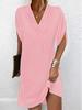 2024 Women's V-Neck Pleated Batwing Sleeve Dress for Spring/Summer - Elegant Style