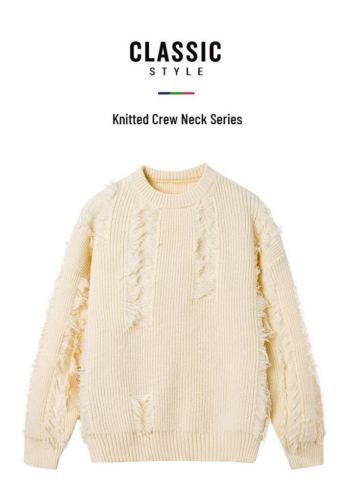 Men's Solid Color Long-Sleeve Knit Sweater, Winter 2025, Warm & Loose Round Neck Outerwear