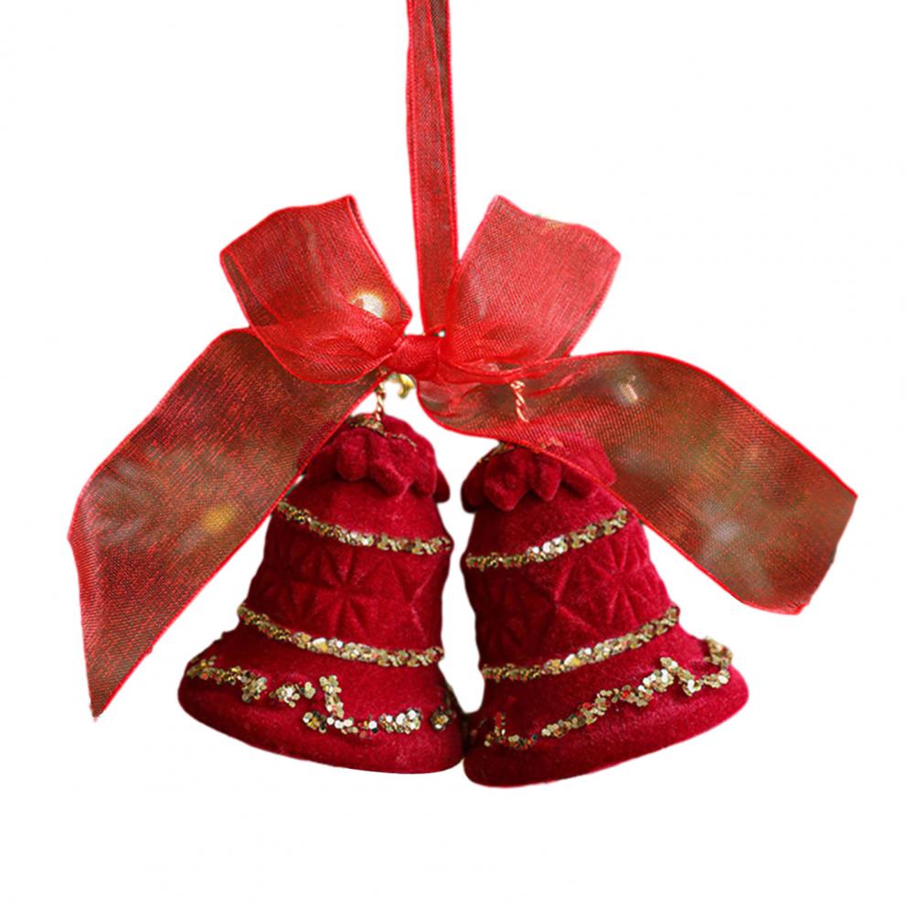 Christmas Ornaments Red Flocking Bell Wreath Snowfall Elk Pendant Snowy Winter Decor for Tree Hanging