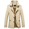 Men's Washed Cotton Fleece-Lined Mid-Length Trench Coat - Casual Autumn/Winter Outerwear