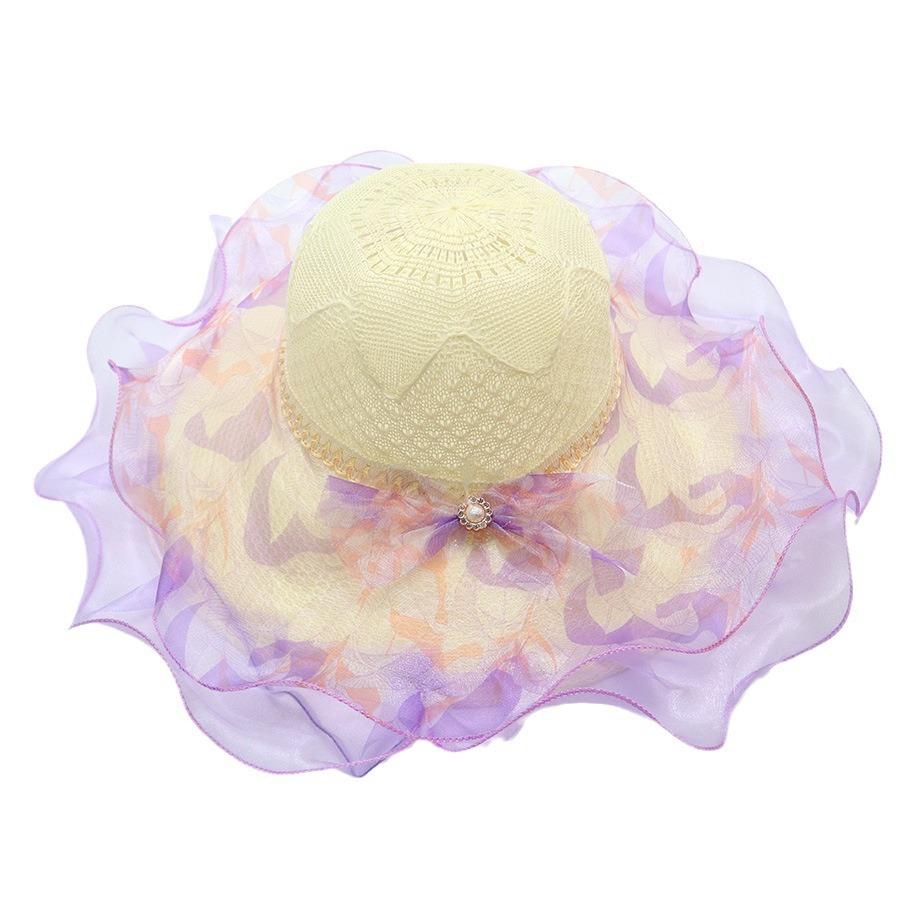 Summer straw hat big brim fashionable flower sweet seaside vacation beach breathable sun protection sun hat women's