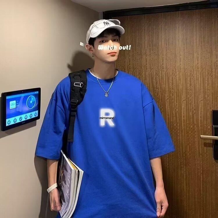 

Мужская модная футболка с круглым вырезом и короткими рукавами с принтом для лета, свободный повседневный топ 3XL темно-синий