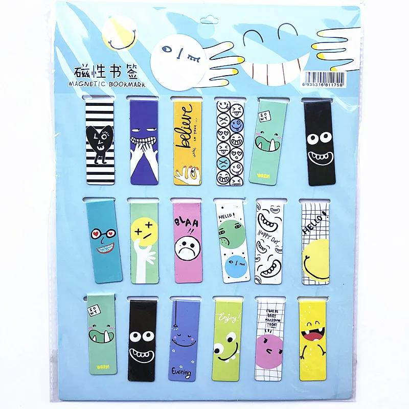 18pcs/set Colorful Cats Kawaii Flowers Magnetic Bookmarks Stars Cartoon Animal Sakura Daily Magnet Book Mark For Children Kids