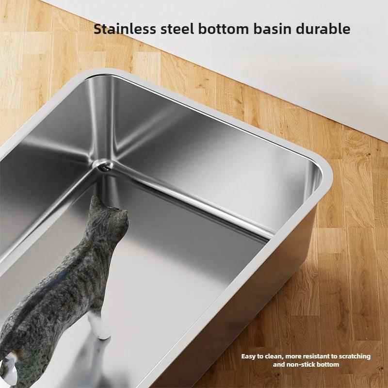 Stylish Cat Litter Box Dual-Exit Cat Toilet Stainless Steel Pet Litter Tray Odor-Proof Cats Sand Box Multi-Function Pets Bedpans