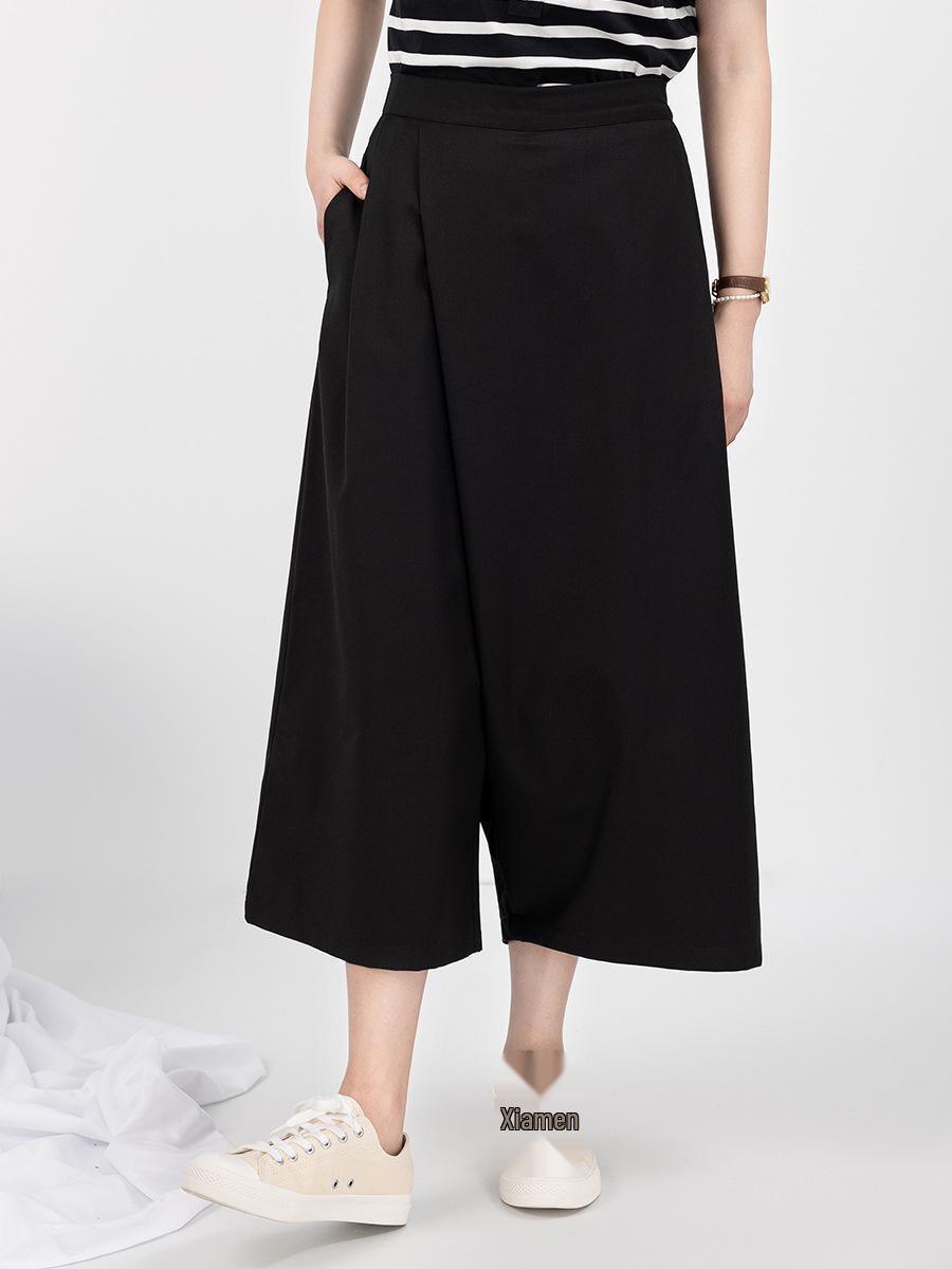 

Women s Casual Cropped Skirt-Pants: Elastic Waist, Loose Wide Leg, Slanted Placket L (Waist 29) чорний