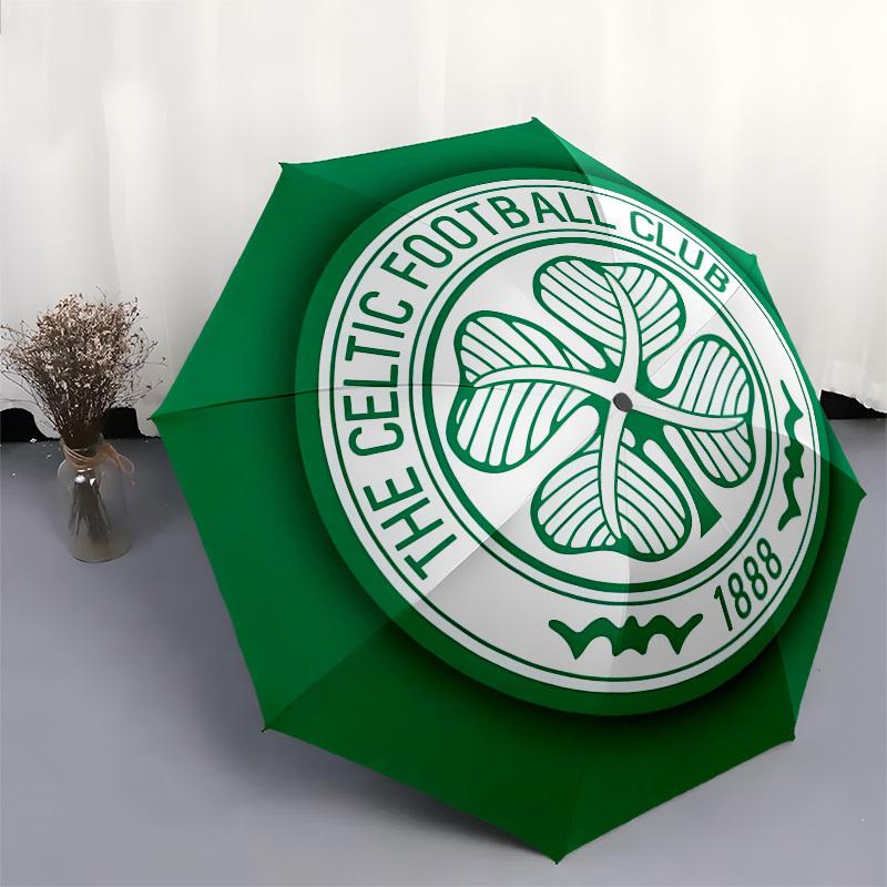 Celtic Football Club, Shamrock Automatisches Öffnen und Schließen, 8-Rippen-Struktur Tragbarer Regenschirm, Geeignet für Männer und Frauen bei allen Wetterbedingungen