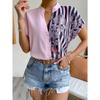 Elegante Mode Gestreifte Floral Bedruckte V-Ausschnitt Kurzarm Street Knopfleisten Hemden 2025 Sommer Lässiges Lockeres Oberteil Bluse Damen Blusas