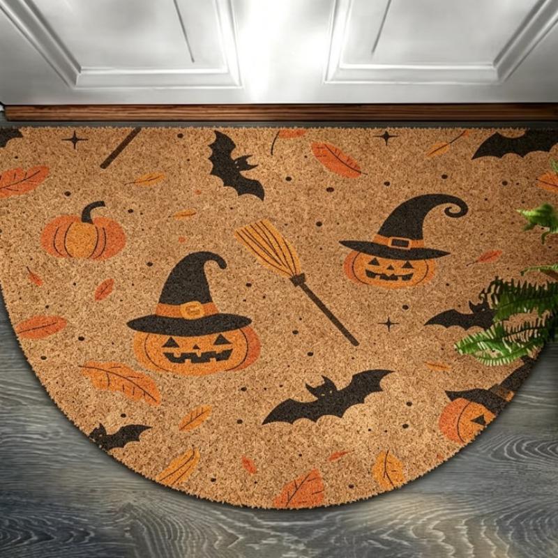 Halloween Costume Dogs Semicircle Doormat Pumpkin Bat Spider Web Non Slip Floor Mat Front Door Holiday Home Decor