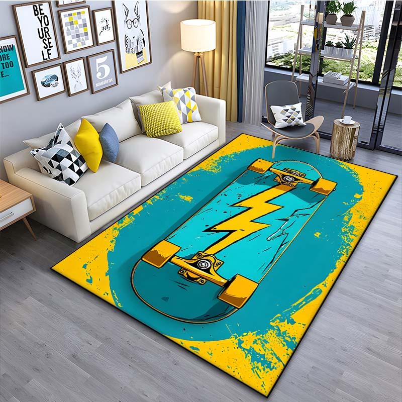 Drawing Ideas Colorful Skateboard Patter Carpet for Living Room Bedroom Bedside Bathroom Floor Mat Area Rug Sofa Mat Home Decor