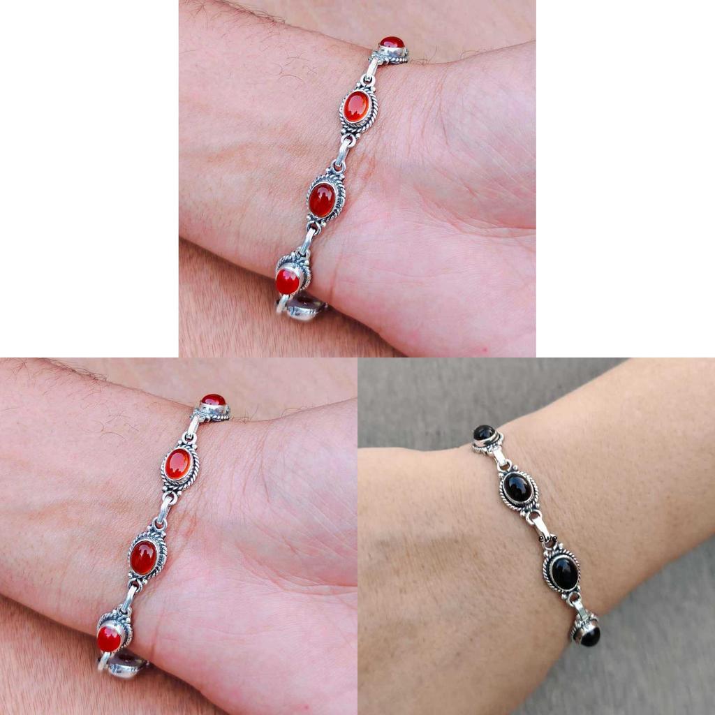 Handmade Black Onyx Silver Adjustable Bracelet With Constellation Design For Unisex Fashion Accessory