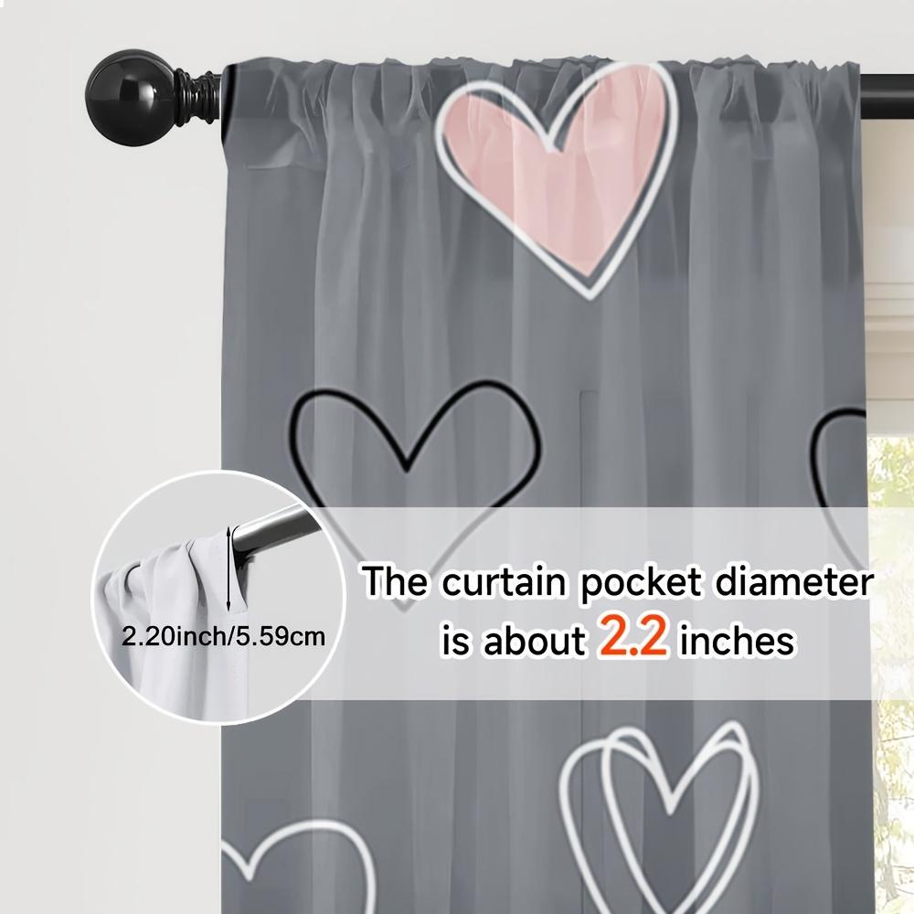 2pcs Heart Print Curtains Pink White Black Love Pattern Romantic Style Polyester Window Drapes for Bedroom Living Room