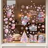 Snowman Window Clings 9Pcs Pink Christmas Static Clings, Santa Bunny Penguin Glass Creative Holiday Collage Decals, Reusable Xmas Stickers, Decor for