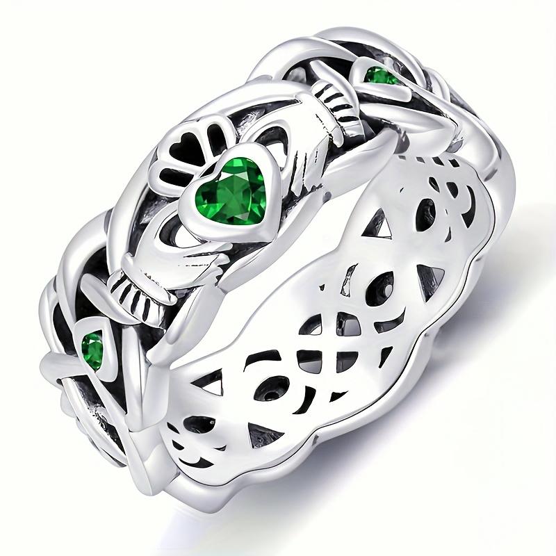 Huitan Vintage Kronenringe mit Herz Grün Zirkonia für Damen Antik Kupferfarbe Punk Hip Hop Schmuck Geschenk Drop Ship 10 gray