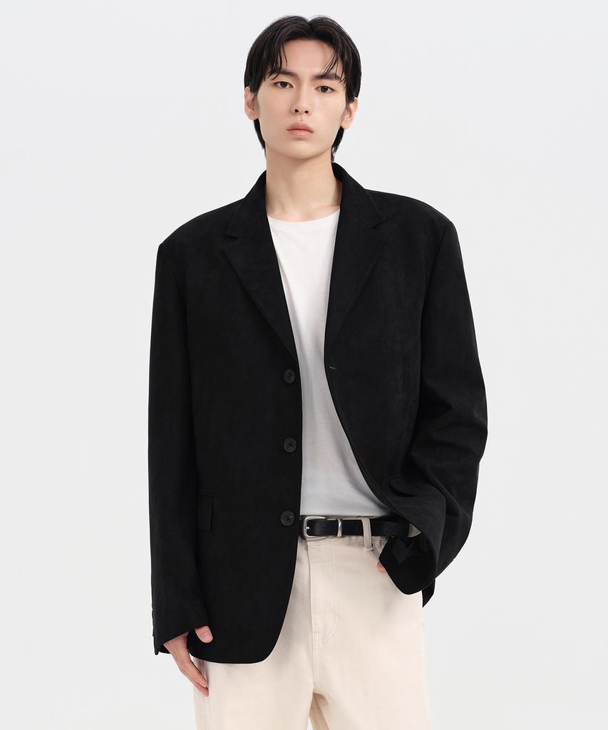 Musinsa Standard Synthetic Suede Oversized 3-Button Blazer [Black]