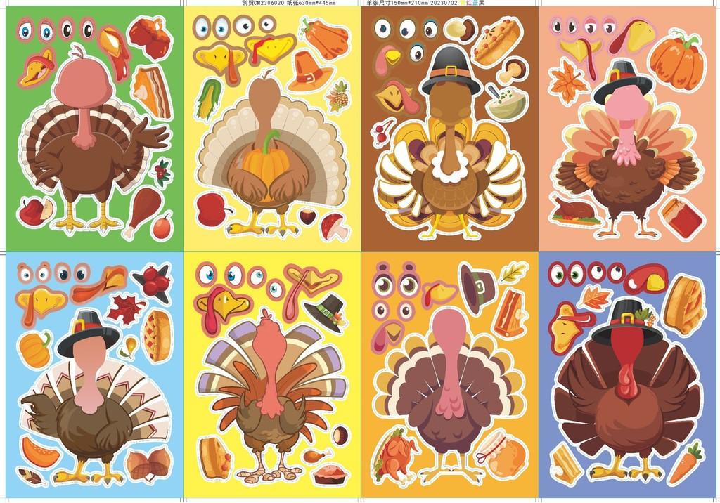 Cute Cm2306020 Cartoon Thanksgiving Turkey Diy Sticker Puzzle For Creative Family Activities