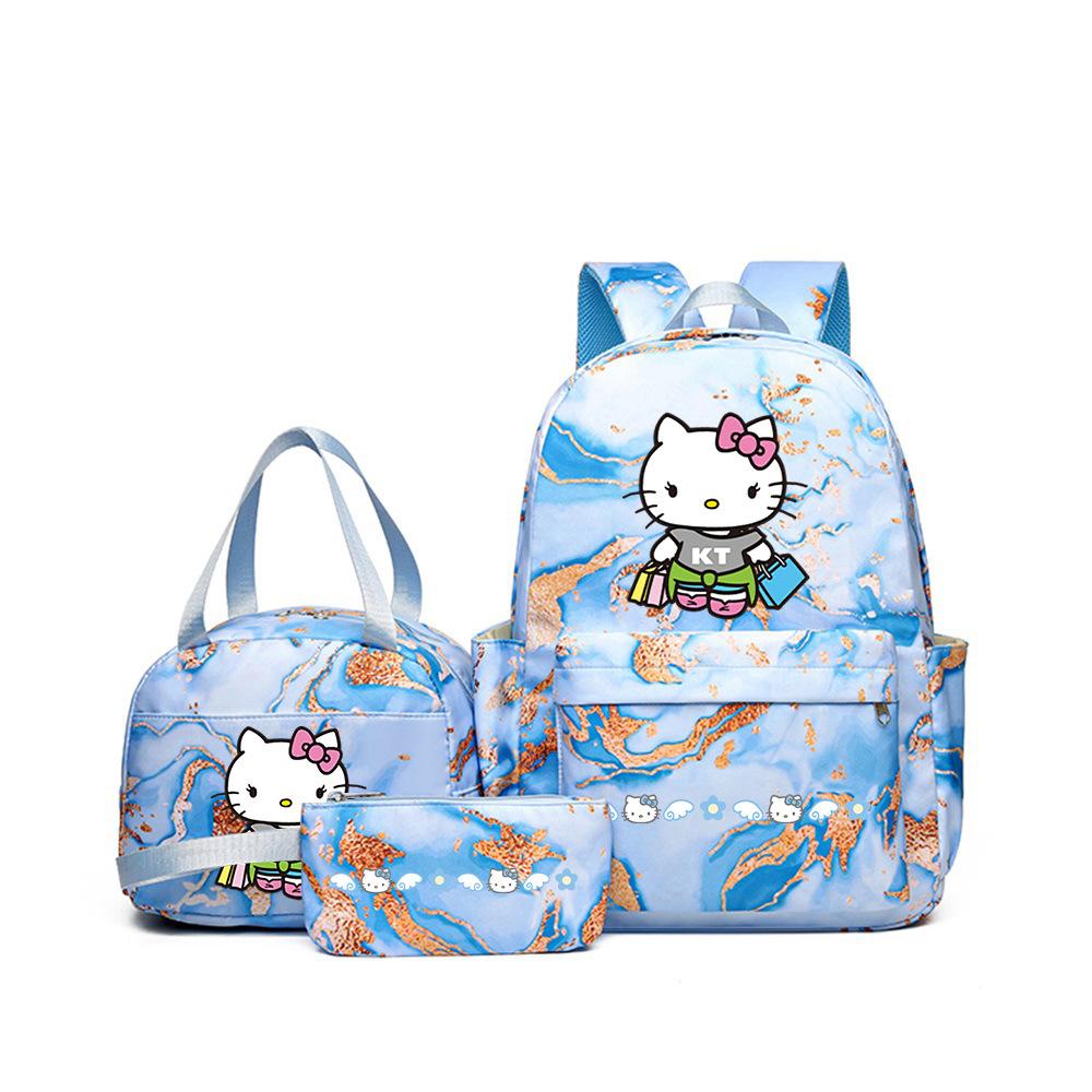 Backpack Women S Nylon Printed Student School Bag Backpack Fashion Women S Bag Three-Piece Lunch Bag Pencil Bag Three piece set