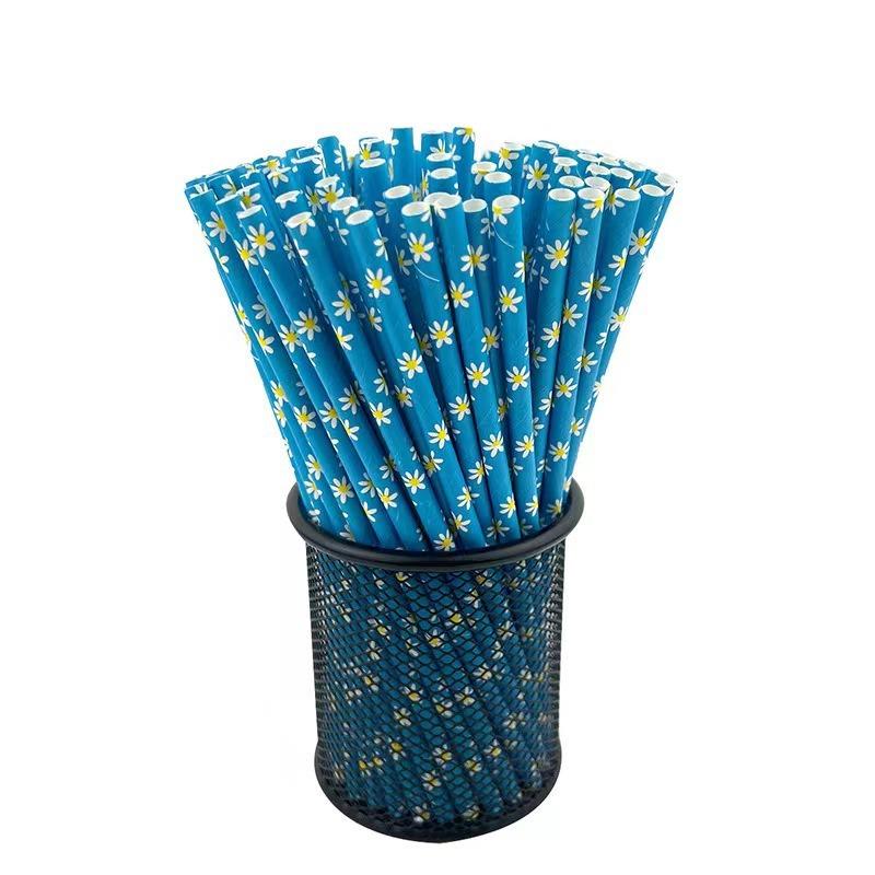 Floral Paper Straws,Assorted Multi Colorful Flower Print Daisy Rose Garden Tea Party Wedding Spring Craft Cake Pop Sticks