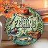 Metal Fishing Sign Rustic Round Wall Decor Waterproof Indoor Outdoor Home Office Bar