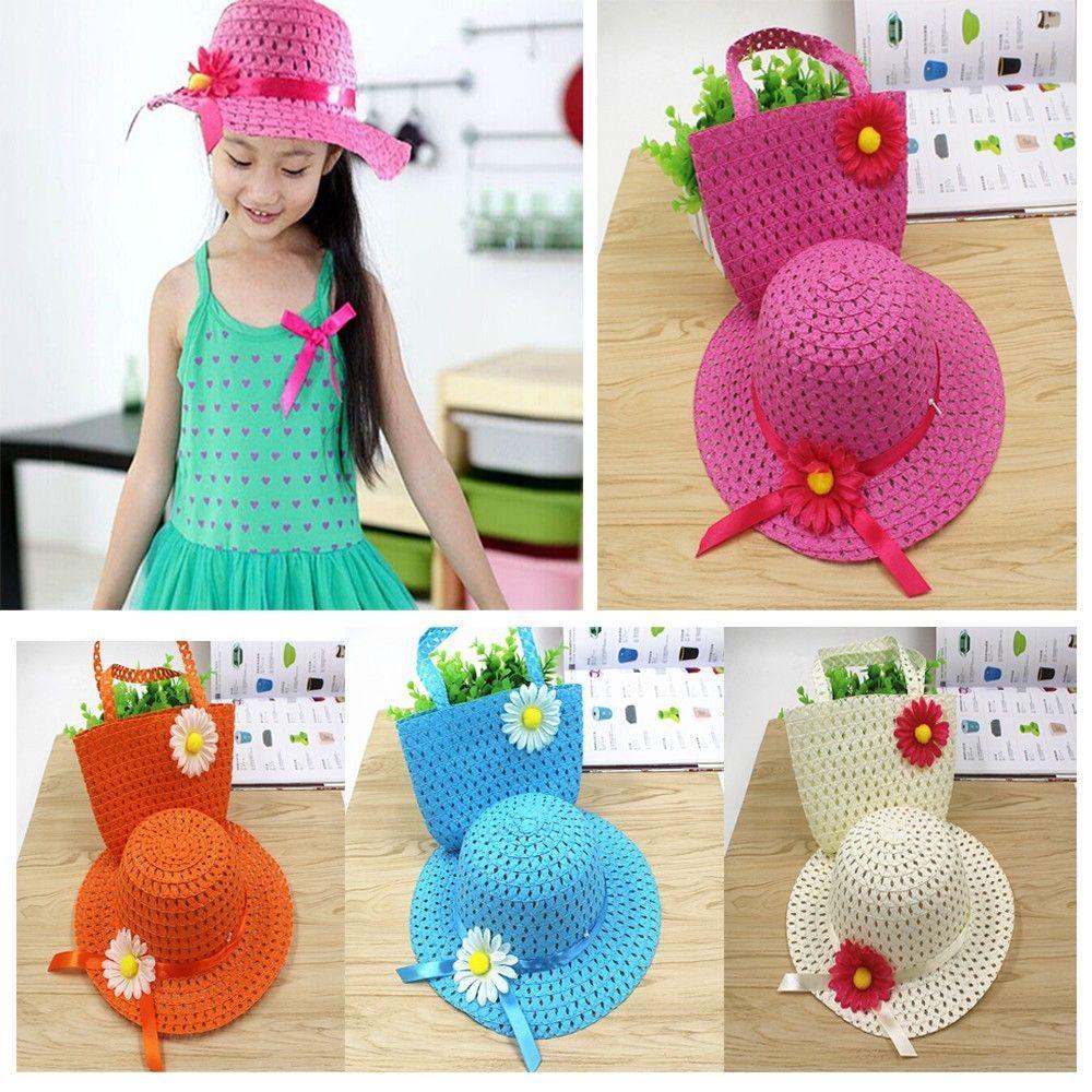 

Lovely Baby Girls Beach Hats Hat Bags Suit Tote Handbag Sun Hat Flower Straw Cap