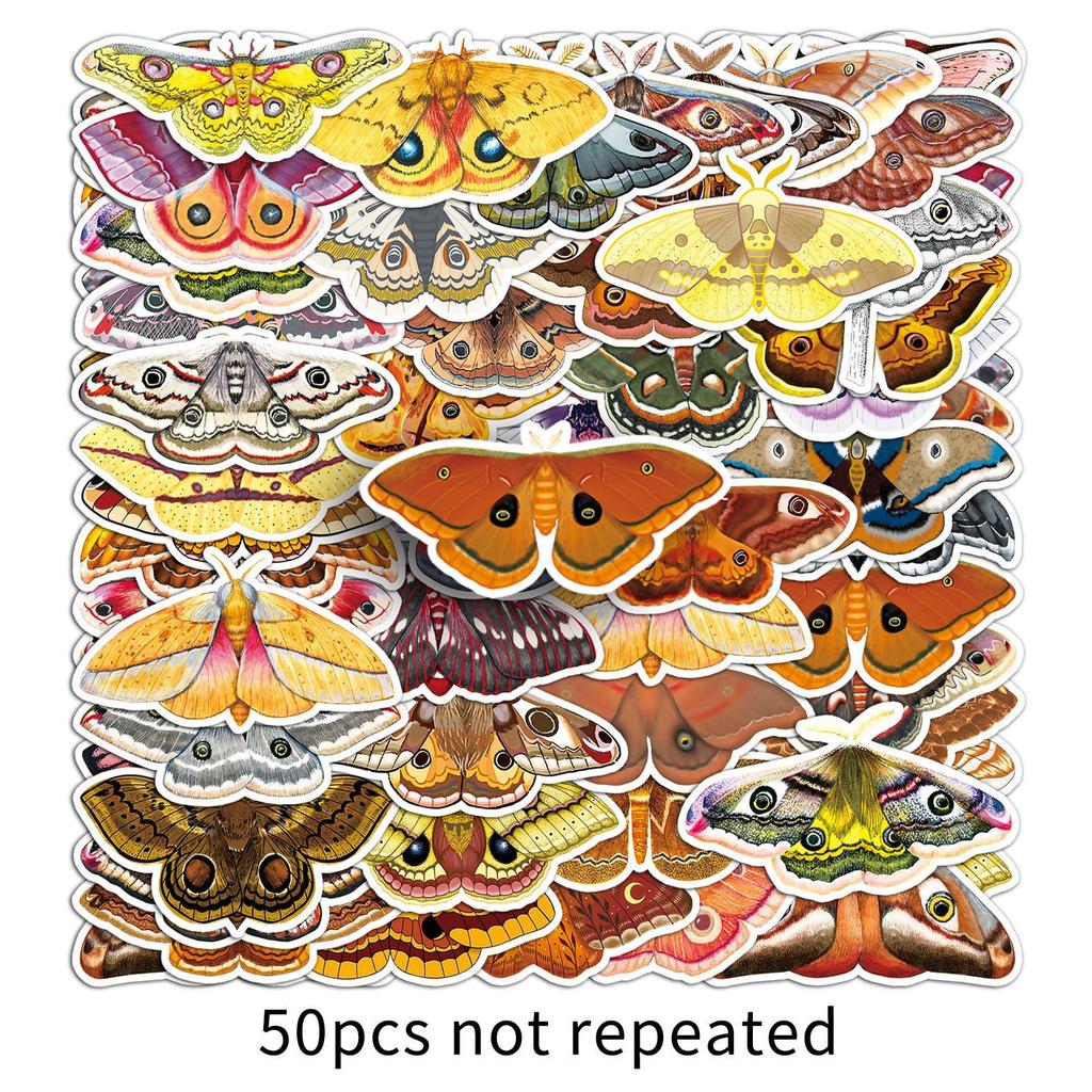 50 Cute Moth Cartoon Stickers - Colorful Insect Graffiti, Waterproof for Journals and Luggage Decoration