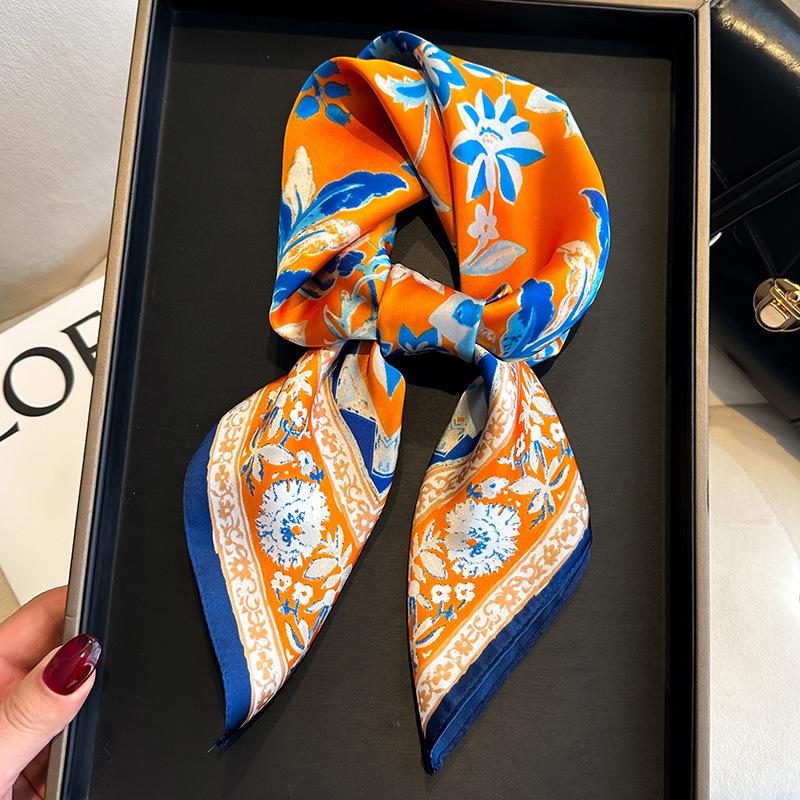 New retro cashew 71CM small square scarf simulation silk scarf spring and summer printing commuting fashion versatile professional scarf