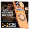 Case For iPhone 17 16 12 13 14 15 Pro Max Plus 16e 17e Cover Slide Lens Protective With Card Magnetic Ring Holder Armor Fundas