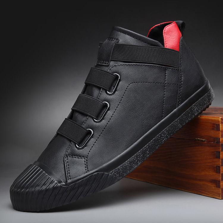 Black Soft Leather Shoes Men S Casual Shoes Flats Fashion Men Sneakers Breathable Outdoor Moccasin Shoes Men High Top Sneakers99 38