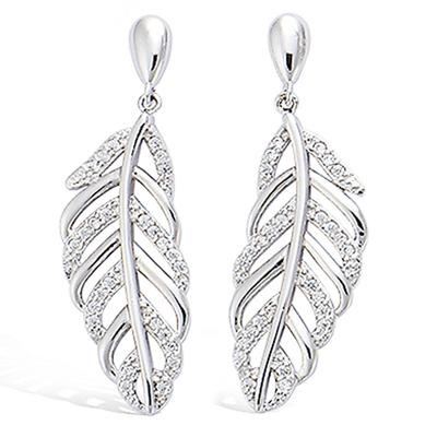 [N6901] - Silver 'Gold Leaf' Silver Earrings (rhodium-plated) - 35x12 Mm