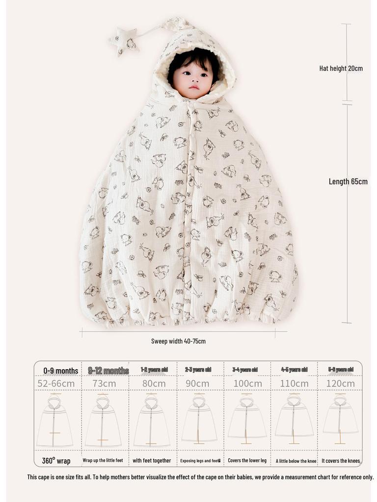 Baby Autumn & Winter Windproof Hooded Cape - Thick Warm Shawl for Outdoors