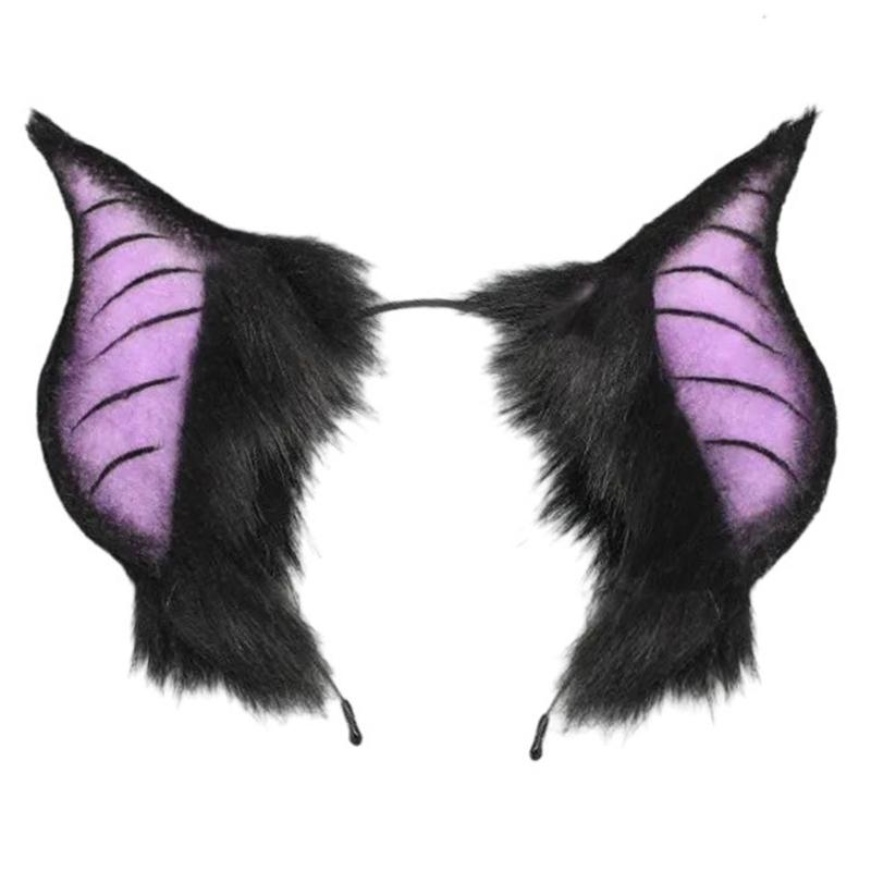 Bat Ears Headbands Teens Anime Cosplay Hairband Women Faux Furs Plush Hair Hoop for Cosplay and Themed Parties