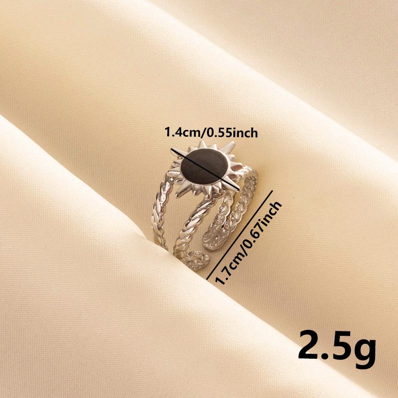 Punk Silver Color Black Enamel Sun Moon Star Eye Rings For Women Men Accessories Stainless Steel Ring Open Finger Jewelry Bagues
