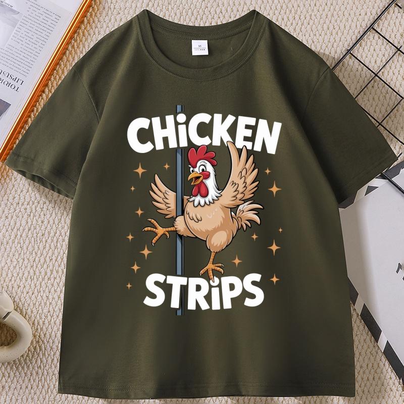 Chicken Strips Pole Dance Tshirt for Unisex Women Cartoon Funny Humor Graphic Tees Casual Cotton Short Sleeve Round Neck Tees