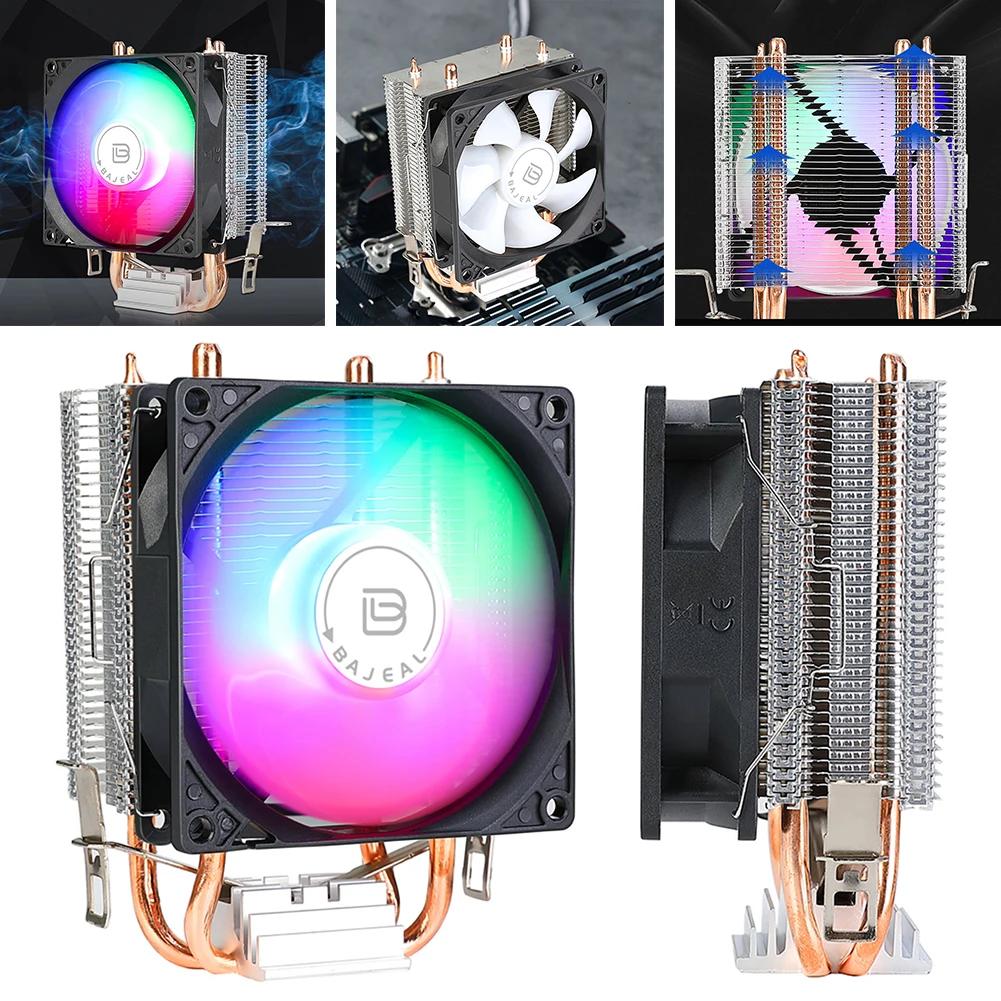 90mm CPU Air Cooler with 2 Heat Pipes Quiet Rainbow RGB Cooling Fan CPU Cooling Fan for Intel 1150/1151/1155/1156/1200 AMD AM2
