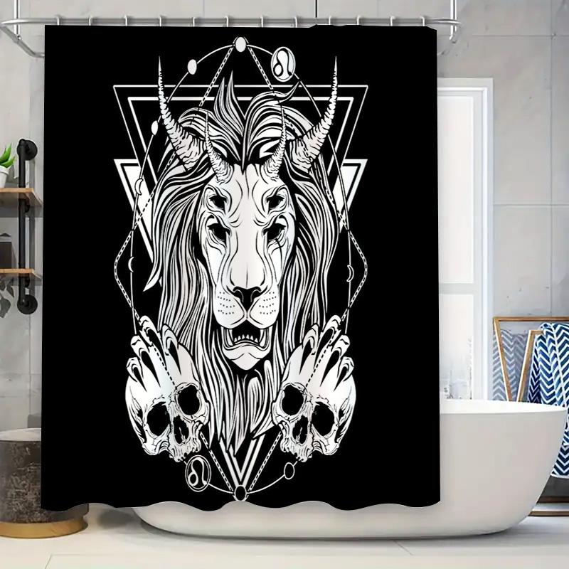 

Lion Shower Curtain Vintage Animal Print Bathroom Decor Nature Wildlife Forest Black White Tapestry Washroom Accessories W60H190(CM)-1 Pcs