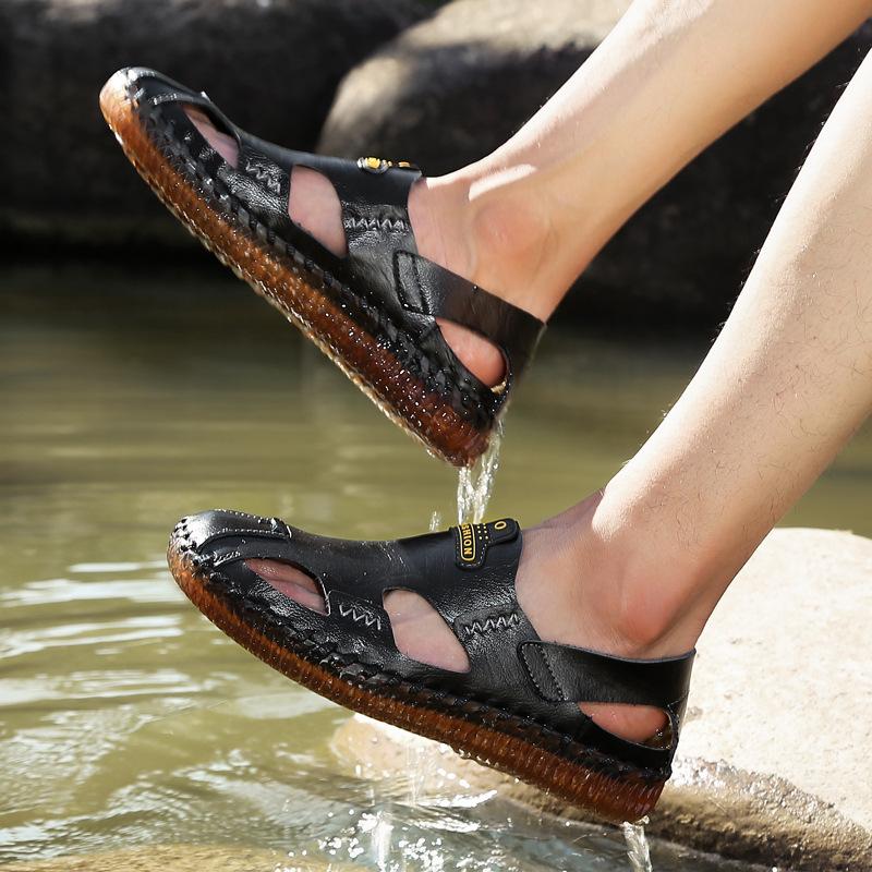 Summer Roman Leather Sandals Men's Non-Slip Soft Bottom Casual Outdoor Youth Sports Driving Men Beach Slippers