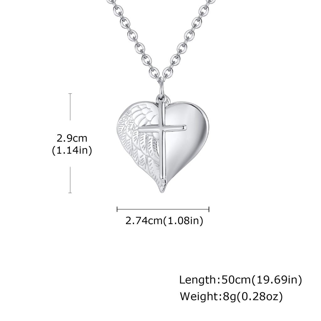 Fashion Cross Angel Wings Heart Pendant Necklace for Men Women Stainless Steel Creative Waterproof Jewelry Gift