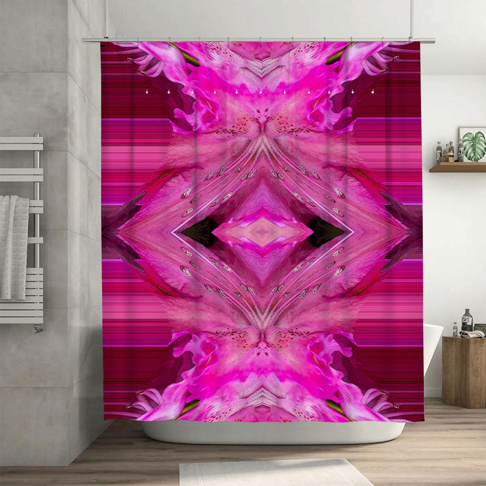 Pink Flower Shower Curtain Modern Style Floral Print Bathroom Decor Waterproof Fabric Decorative Rain Shower Panel Xsmall Size (