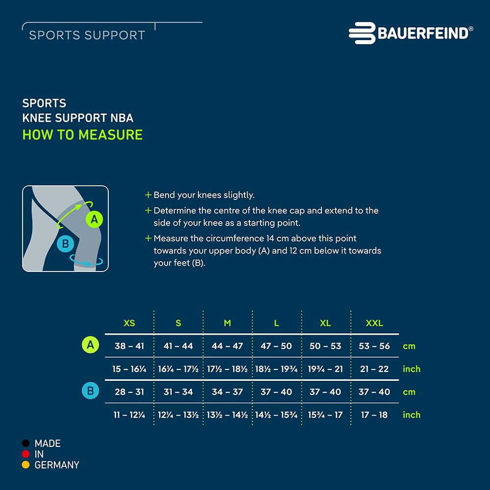BAUERFEIND SPORTS KNEE SUPPORT NBA Knee Support Knee Made in General Medical Stabilizes the Knee Joint with Silicone Pads and Compression Size (Sports