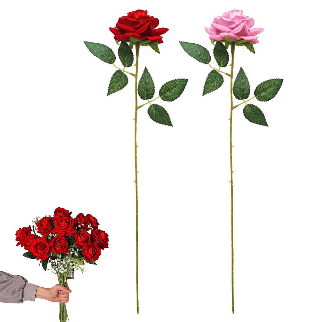 15PCS Red Velvet Roses Artificial Wedding Flowers Valentine's Day Gift Flannel Simulation Floral Romantic Decor Party Decoration