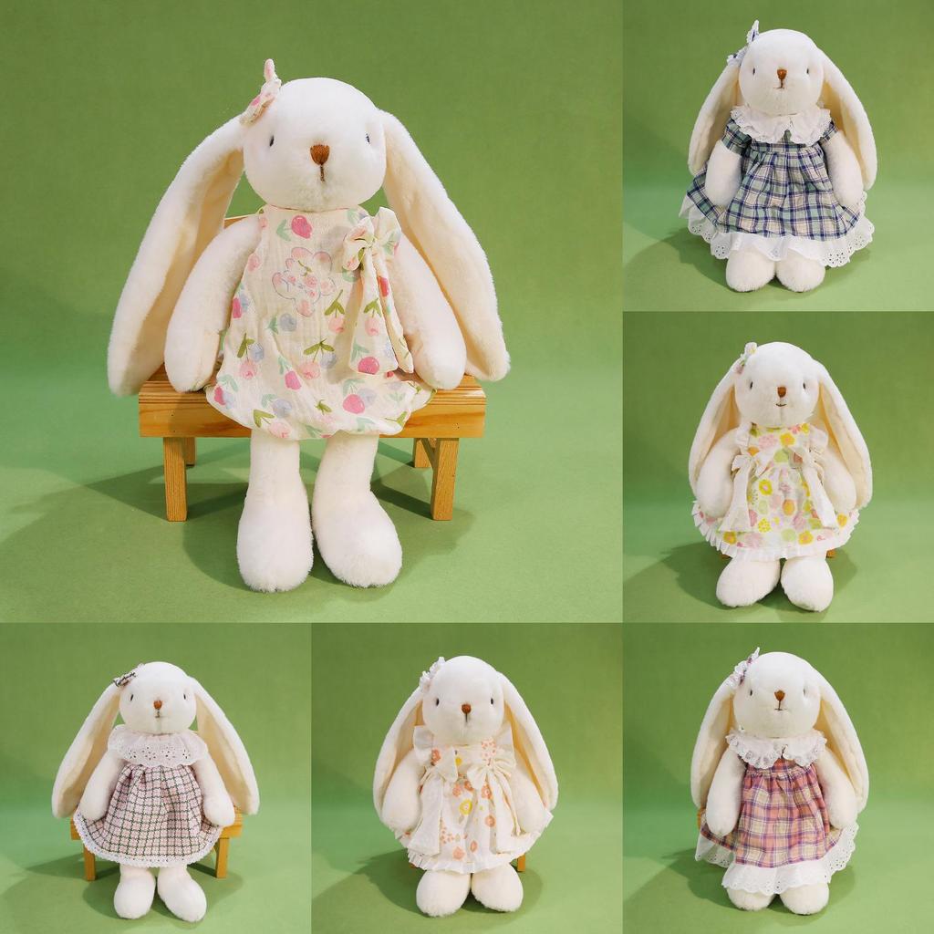 Plush Rabbit Toy With Bow And Dress Decoration Fur For Kids Birthday Gift