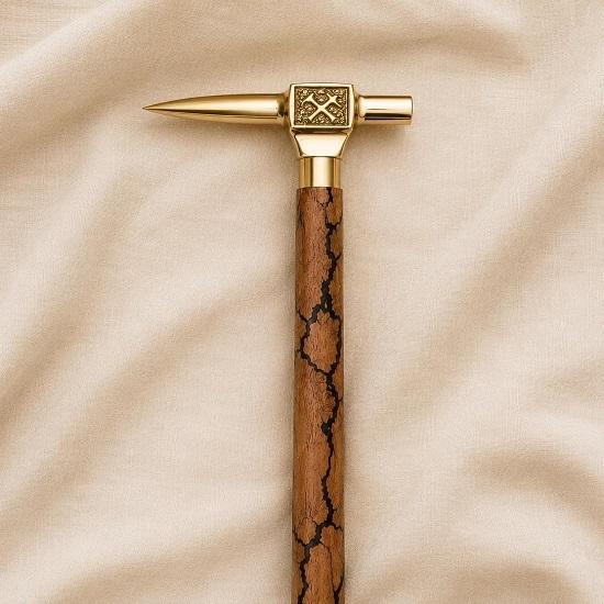 Brass Hammer Handle Walking Cane Handmade Wooden Foldable Travel Cane Victorian Gentleman Stick Mining Gift for Him Decor