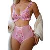 European and American new sexy suspender mesh perspective love lace hollow sexy underwear set