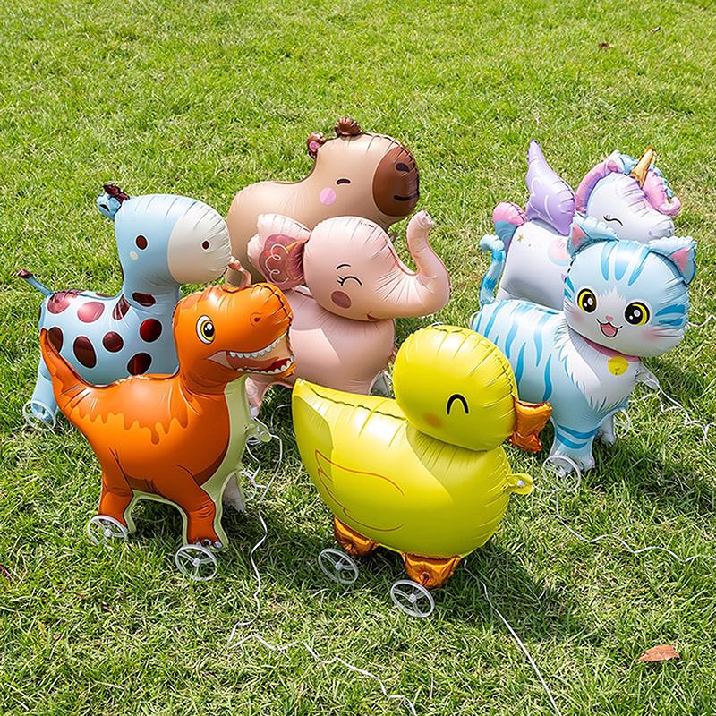 4D Cartoon Foil Balloons Elephant Stand Walking Balloon With Wheel For Kids Birthday Party Decoration Baby Shower