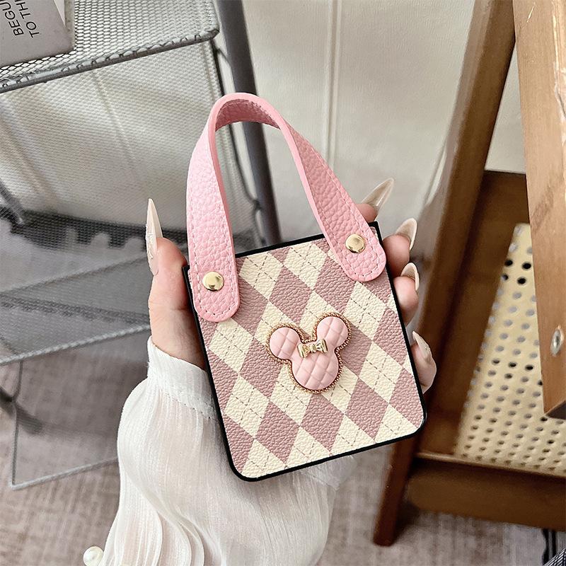 Checkered Wristband Mickey Mouse Phone Case for Samsung Zflip 7 Flip Pocket 2 Folding Leather