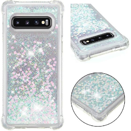 Compatible with Galaxy S10 Case, Bling Glitter Clear Case Floating Quicksand Shockproof Protective Sparkle Silicone Soft TPU Case for Samsung Galaxy