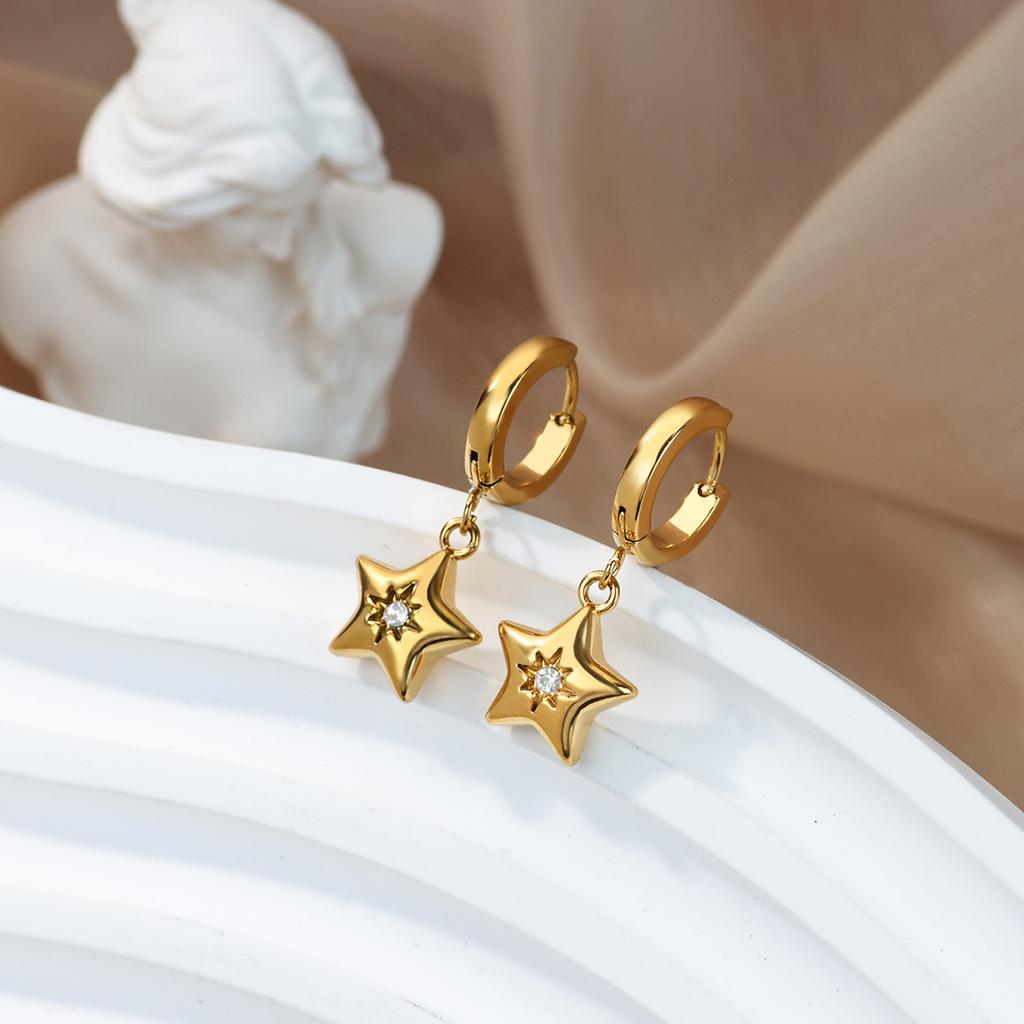 Cubic Zirconia Star Dangle Earrings for Women Gold Color 316L Stainless Steel Earrings Trend Freeshipping Ear Jewelry mujer